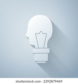 Paper cut Light bulb with concept of idea icon isolated on grey background. Energy and idea symbol. Inspiration concept. Paper art style. Vector