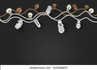 paper cut of light bulb doodle, eps 10 vector.