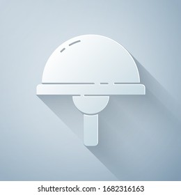 Paper cut Light emitting diode icon isolated on grey background. Semiconductor diode electrical component. Paper art style. Vector Illustration