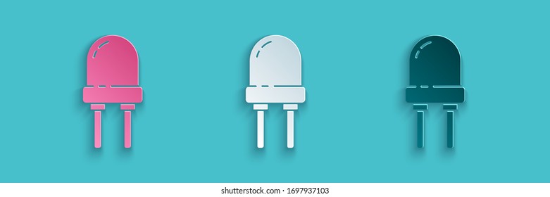 Paper cut Light emitting diode icon isolated on blue background. Semiconductor diode electrical component. Paper art style. Vector Illustration