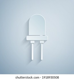 Paper cut Light emitting diode icon isolated on grey background. Semiconductor diode electrical component. Paper art style. Vector.