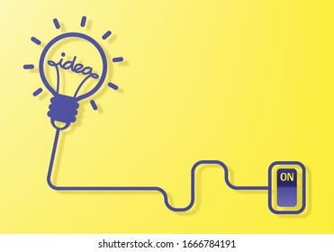 Paper cut lightbulb turn idea on yellow background with copy space for card, poster, advertising.