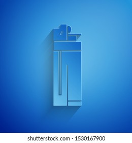 Paper cut Lighter icon isolated on blue background. Paper art style. Vector Illustration