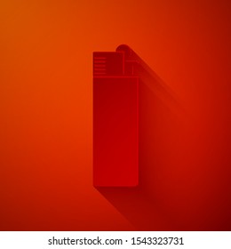 Paper cut Lighter icon isolated on red background. Paper art style. Vector Illustration