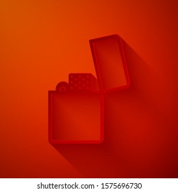 Paper cut Lighter icon isolated on red background. Paper art style. Vector Illustration
