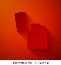 Paper cut Lighter icon isolated on red background. Paper art style. Vector Illustration