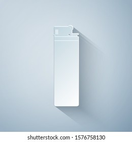 Paper cut Lighter icon isolated on grey background. Paper art style. Vector Illustration