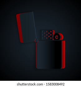 Paper cut Lighter icon isolated on black background. Paper art style. Vector Illustration
