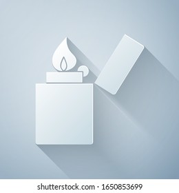 Paper cut Lighter icon isolated on grey background. Paper art style. Vector Illustration