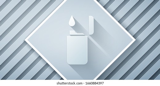 Paper cut Lighter icon isolated on grey background. Paper art style. Vector Illustration