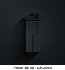 Paper cut Lighter icon isolated on black background. Paper art style. Vector Illustration