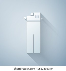 Paper cut Lighter icon isolated on grey background. Paper art style. Vector Illustration