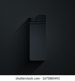 Paper cut Lighter icon isolated on black background. Paper art style. Vector Illustration