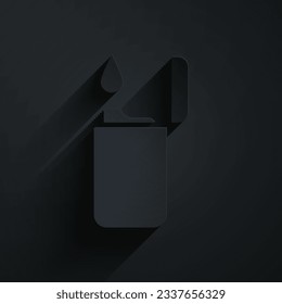 Paper cut Lighter icon isolated on black background. Paper art style. Vector Illustration