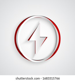 Paper cut Lightning bolt icon isolated on grey background. Flash sign. Charge flash icon. Thunder bolt. Lighting strike. Paper art style. Vector Illustration