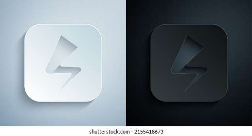 Paper cut Lightning bolt icon isolated on grey and black background. Flash sign. Charge flash icon. Thunder bolt. Lighting strike. Paper art style. Vector