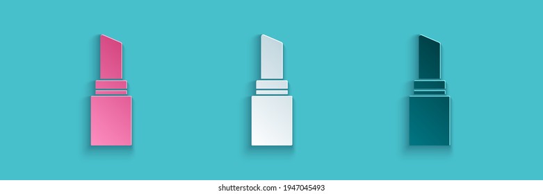 Paper cut Lipstick icon isolated on blue background. 8 March. International Happy Women Day. Paper art style. Vector