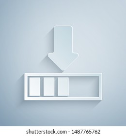 Paper cut Loading icon isolated on grey background. Download in progress. Progress bar icon. Paper art style. Vector Illustration