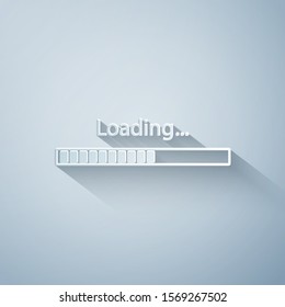 Paper cut Loading icon isolated on grey background. Progress bar icon. Paper art style. Vector Illustration