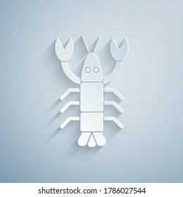 Paper cut Lobster icon isolated on grey background. Paper art style. Vector.