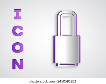 Paper cut Lock icon isolated on grey background. Padlock sign. Security, safety, protection, privacy concept. Paper art style. Vector Illustration