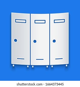 Paper cut Locker or changing room for hockey, football, basketball team or workers icon isolated on blue background. Paper art style. Vector Illustration