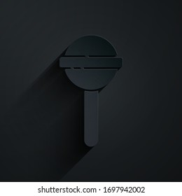 Paper cut Lollipop icon isolated on black background. Food, delicious symbol. Paper art style. Vector Illustration
