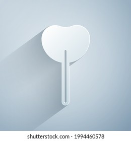 Paper cut Lollipop icon isolated on grey background. Food, delicious symbol. Paper art style. Vector