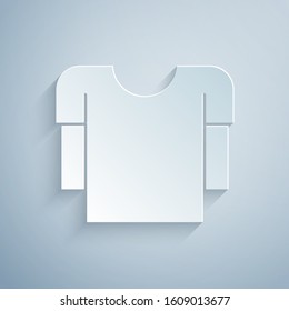Paper cut Long sleeve shirt icon isolated on grey background. Paper art style. Vector Illustration