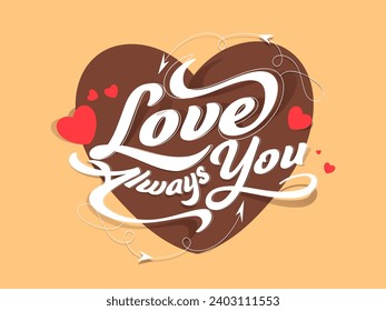 Paper Cut Love You Always Message Font with Hearts on Brown and Yellow Background, Love Greeting Card or Poster Design.