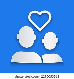 Paper cut Lover couple icon isolated on blue background. Happy Valentines day. Paper art style. Vector