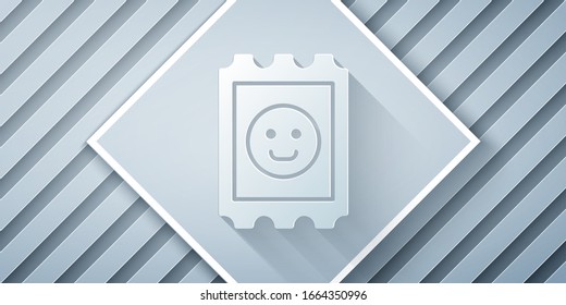 Icono de la marca de ácido LSD cortada en papel aislado en fondo gris. Narcóticos ácidos. Marca postal. Sello postal. Riesgo para la salud. Estilo de arte de papel. Ilustración vectorial