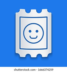 Paper cut LSD acid mark icon isolated on blue background. Acid narcotic. Postmark. Postage stamp. Health danger. Paper art style. Vector Illustration