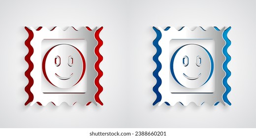 Paper cut LSD acid mark icon isolated on grey background. Acid narcotic. Postmark. Postage stamp. Health danger. Paper art style. Vector