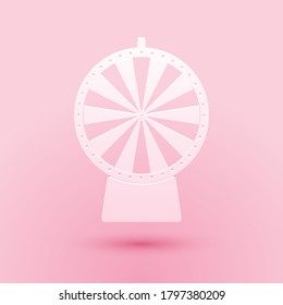 Paper Cut Lucky Wheel Icon Isolated On Pink Background. Paper Art Style. Vector.