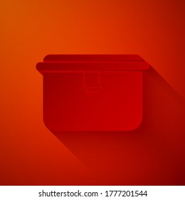 Paper cut Lunch box icon isolated on red background. Paper art style. Vector Illustration