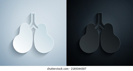 Paper cut Lungs icon isolated on grey and black background. Paper art style. Vector