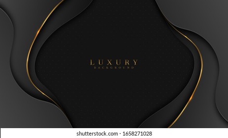 paper cut Luxury Gold Background with black metal texture in 3d abstract style. Illustration from vector about modern template design for strong feeling and technology and futurism.