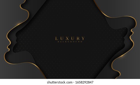 paper cut Luxury Gold Background with black metal texture in 3d abstract style. Illustration from vector about modern template design for strong feeling and technology and futurism.