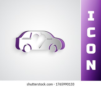 Paper cut Luxury limousine car icon isolated on grey background. For world premiere celebrities and guests poster. Paper art style. Vector