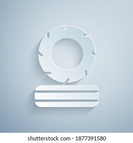 Paper cut Lying burning tires icon isolated on grey background. Paper art style. Vector.