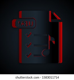Paper cut M3U file document. Download m3u button icon isolated on black background. M3U file symbol. Paper art style. Vector Illustration