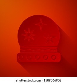 Paper cut Magic ball icon isolated on red background. Crystal ball. Paper art style. Vector Illustration
