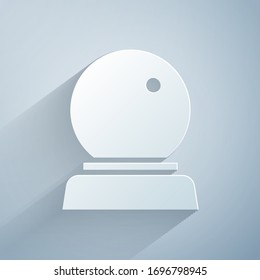 Paper cut Magic ball icon isolated on grey background. Crystal ball. Paper art style. Vector Illustration