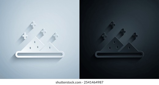 Paper cut Magic powder icon isolated on grey and black background. Paper art style. Vector