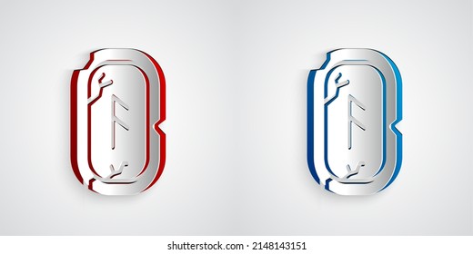 Paper cut Magic runes icon isolated on grey background. Paper art style. Vector