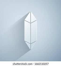 Paper cut Magic stone icon isolated on grey background. Fantasy crystal. Jewelry gem for game. Paper art style. Vector Illustration