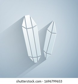 Paper cut Magic stone icon isolated on grey background. Fantasy crystal. Jewelry gem for game. Paper art style. Vector Illustration