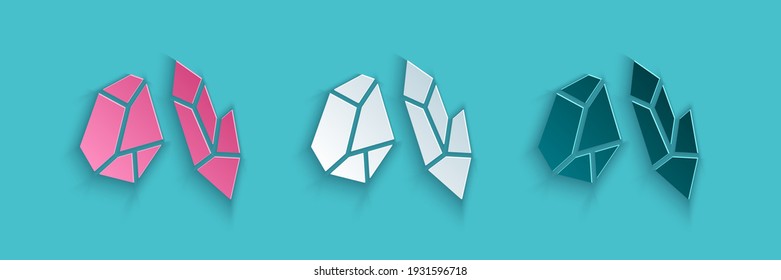 Paper cut Magic stone icon isolated on blue background. Fantasy crystal. Jewelry gem for game. Paper art style. Vector