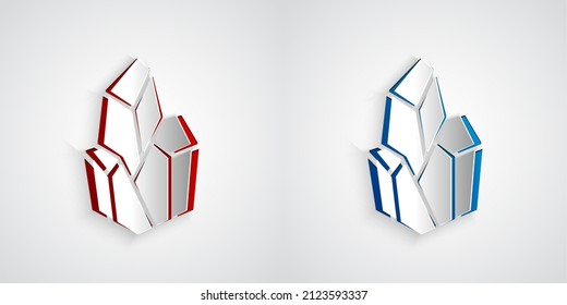 Recorte de papel Icono de piedra mágica aislado en fondo gris. Cristal de fantasía. Gema de joyas para el juego. Estilo de arte de papel. Vector